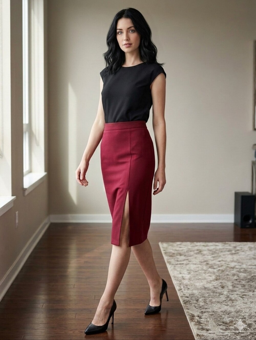 Maroon Red Pencil Stretchy Skirt Medium